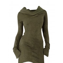 Solid Hooded Dress, Casual Long Sleeve Versatile Dress, Women's Clothing