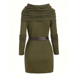 Solid Hooded Dress, Y2K Solid Long Sleeve Dress For Spring & Fall, Women's Clothing