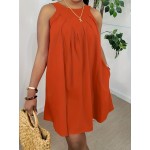 Solid Crew Neck Tank Dress, Elegant Sleeveless Loose Dress For Summer, Women's Clothing