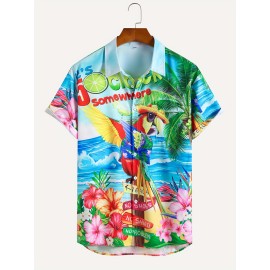 Beach Style Parrot 3D Graphic Print Men's Short Sleeve Shirt - Summer Fashion and Creative Gift