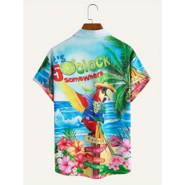 Beach Style Parrot 3D Graphic Print Men's Short Sleeve Shirt - Summer Fashion and Creative Gift