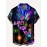 Firework & Letter Pattern Men's Trendy Short Sleeve Lapel Shirt, Summer Holiday, New Year Gift