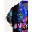 Firework & Letter Pattern Men's Trendy Short Sleeve Lapel Shirt, Summer Holiday, New Year Gift