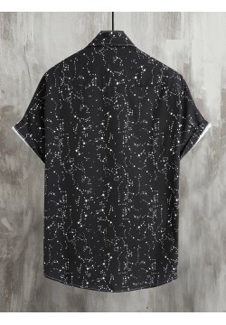 Constellation Style Pattern Men's Casual Short Sleeve Button Up Shirt, Summer Holiday