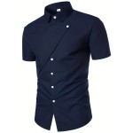 Stylish Men's Short Sleeve Asymmetric Shirt for Business and Party Wear - Comfortable and Breathable Men's Clothing