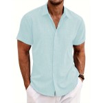 Solid Men's Short Sleeve Button Down Shirt, Summer Men's Clothing, Leisurewear