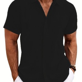 Solid Men's Short Sleeve Button Down Shirt, Summer Men's Clothing, Leisurewear