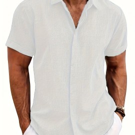 Solid Men's Short Sleeve Button Down Shirt, Summer Men's Clothing, Leisurewear