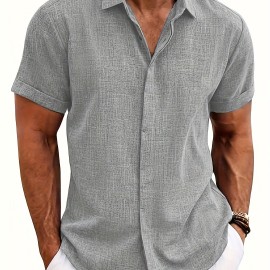 Solid Men's Short Sleeve Button Down Shirt, Summer Men's Clothing, Leisurewear