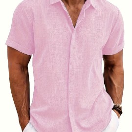 Solid Men's Short Sleeve Button Down Shirt, Summer Men's Clothing, Leisurewear