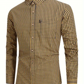 Men's Stylish Checkered Pattern Long Sleeve Shirt - Casual and Breathable for City Walks and Outdoor Activities