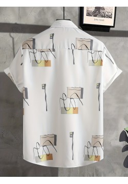 Stylish Pattern Men's Casual Daily Short Sleeve Button Up Shirt, Summer Holiday