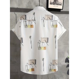 Stylish Pattern Men's Casual Daily Short Sleeve Button Up Shirt, Summer Holiday