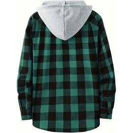 Men's Plaid Hooded Shirt Jacket with Chest Pocket - Casual Fall Winter Outwear