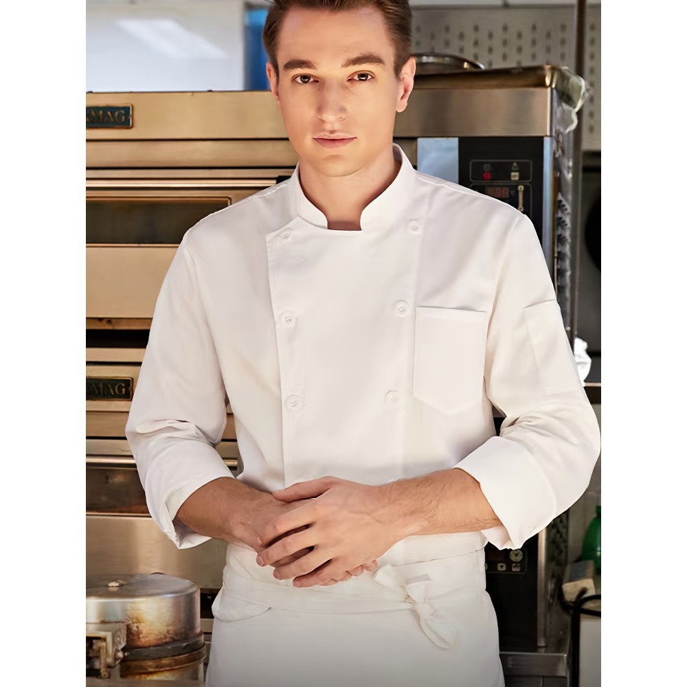 Long Sleeves Button Boat Neck Work Overalls For Hotel Restaurant Kitchen Baking, Chef Work Clothes, Men's Clothing