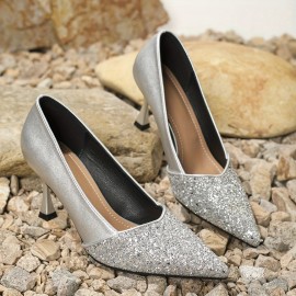 Women's Solid Color Trendy Shoes, Shallow Mouth Comfy Block Heels Pumps, Versatile Point Toe Shoes