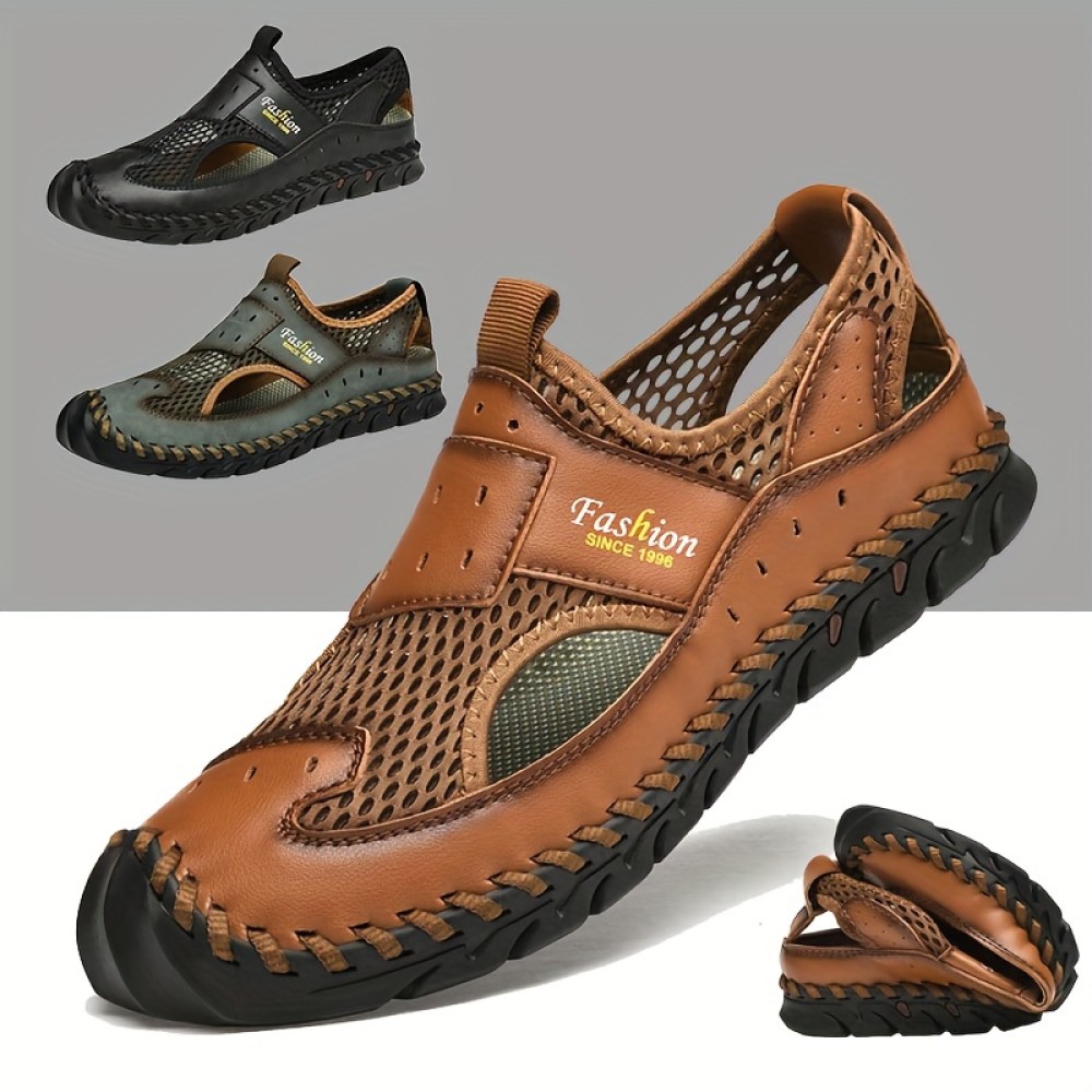 Men's Casual Stitch Breathable Mesh Hollow Out Sandals, Outdoor Rubber Sole Non-slip Soft Sole Multi-functional Sandals