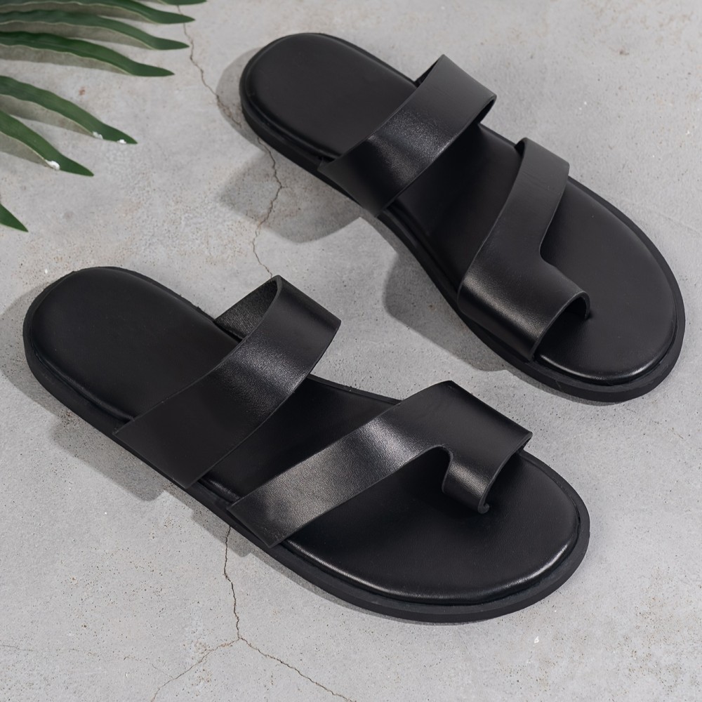 Men's PU Leather Thong Sandals, Casual Non Slip Flip-flops Shoes Toe Post Sandals For Indoor Outdoor Walking, Beach Shoes For Spring And Summer