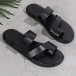 Men's PU Leather Thong Sandals, Casual Non Slip Flip-flops Shoes Toe Post Sandals For Indoor Outdoor Walking, Beach Shoes For Spring And Summer