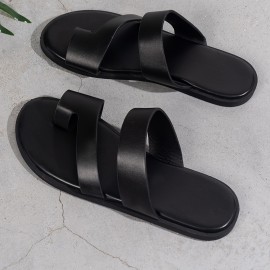 Men's PU Leather Thong Sandals, Casual Non Slip Flip-flops Shoes Toe Post Sandals For Indoor Outdoor Walking, Beach Shoes For Spring And Summer