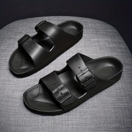 Men's Trendy Lace Free Slide Sandals With Double Adjustable Buckle Straps, Casual Walking Shoes With Straps