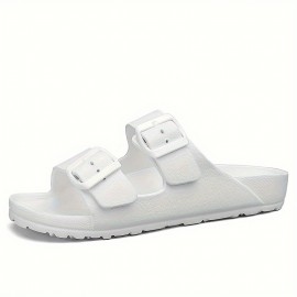 Men's Trendy Lace Free Slide Sandals With Double Adjustable Buckle Straps, Casual Walking Shoes With Straps