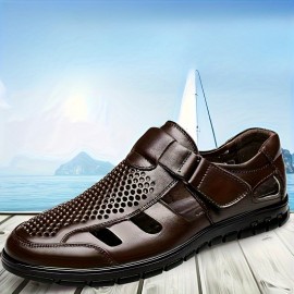 Men's Solid Casual Closed Toe Slip On Sandals With PU Leather Uppers, Breathable Anti-skid Summer Beach Sandals For Outdoor