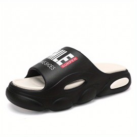 Men's Stylish Letter Print Non-Slip Comfortable Platform Slides For Indoor Outdoor, Summer