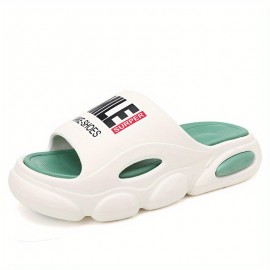 Men's Stylish Letter Print Non-Slip Comfortable Platform Slides For Indoor Outdoor, Summer