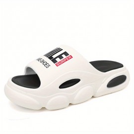 Men's Stylish Letter Print Non-Slip Comfortable Platform Slides For Indoor Outdoor, Summer