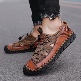 Men's Trendy No Tie Lace Free Breathable Mesh Sandals With Adjustable Draw String, Casual Outdoor Walking Shoes With Assorted Colors