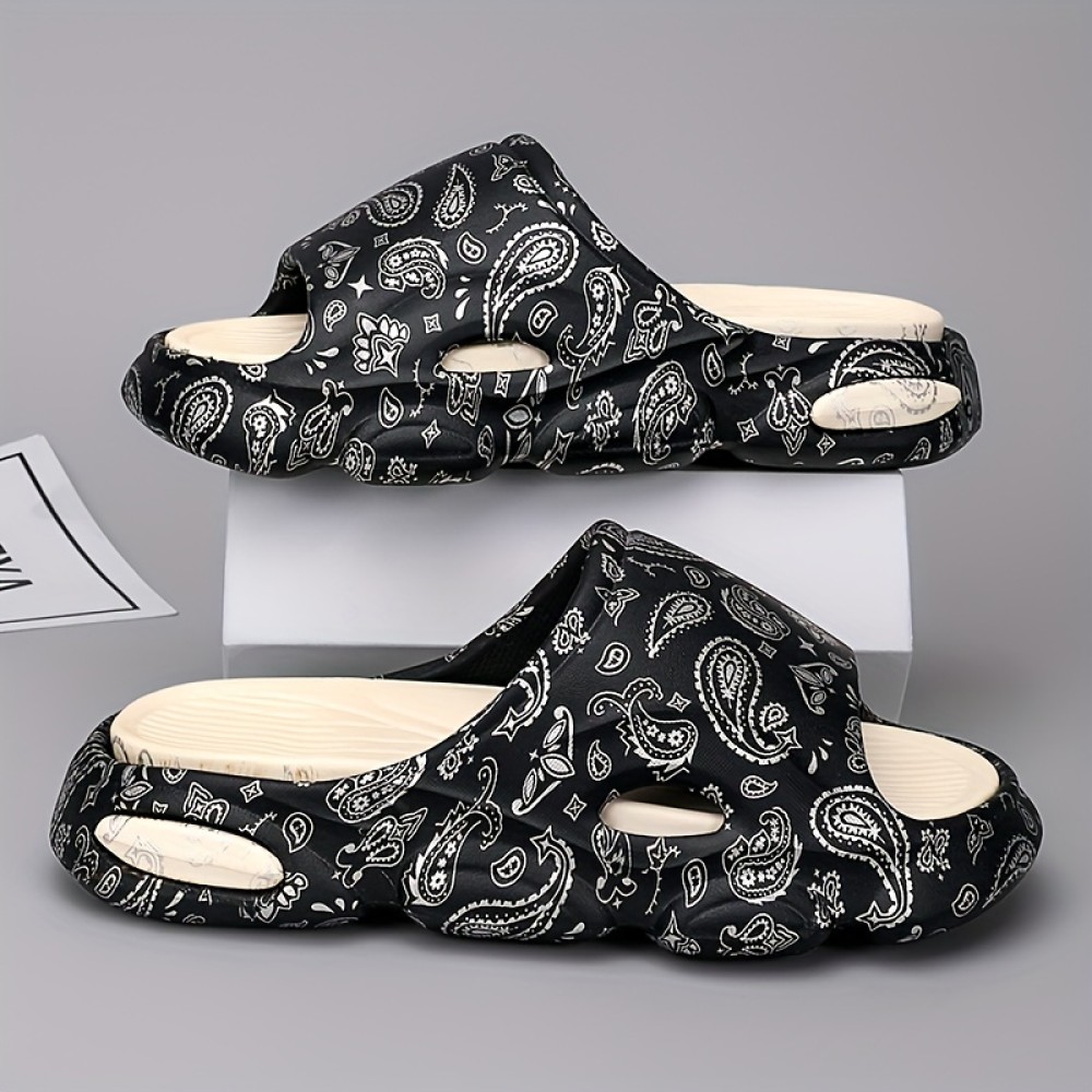 Men's Teardrop Motif Print Pillow Slides Cloud Slides, Casual Non Slip Slippers, Open Toe Shoes For Indoor Outdoor Beach Shower, Spring And Summer