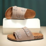 Men's Cork Sole Slide Sandals, Casual Non Slip Shoes, Open Toe Shoes For Outdoor Beach, Spring And Summer