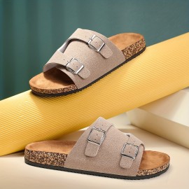 Men's Cork Sole Slide Sandals, Casual Non Slip Shoes, Open Toe Shoes For Outdoor Beach, Spring And Summer