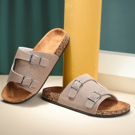 Men's Cork Sole Slide Sandals, Casual Non Slip Shoes, Open Toe Shoes For Outdoor Beach, Spring And Summer