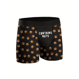 Contains Nuts Print Men's Fashion Novelty Boxer Briefs Shorts, Breathable Comfy High Stretch Boxer Trunks, Men's Underwear