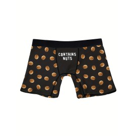 Contains Nuts Print Men's Fashion Novelty Boxer Briefs Shorts, Breathable Comfy High Stretch Boxer Trunks, Men's Underwear