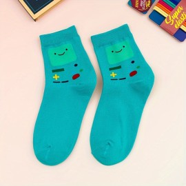 5 Pairs Cartoon Print Socks, Funny & Breathable Mid Tube Socks, Women's Stockings & Hosiery