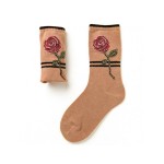 Womens Cotton Embroidery Retro Antibacterial Deodorant Beri Socks Breathable Sport Middle Tube Socks