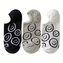 3 pairs Smiling Print Low Cut Ankle Socks for Women - Soft, Lightweight, and Comfortable