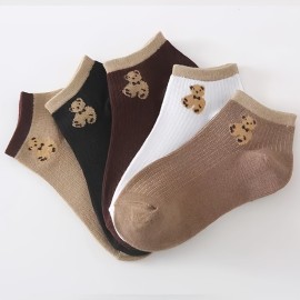 Women's 5 Pairs Cute Graphic Ribbed Knit Breathable Ankle Socks