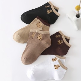 Women's 5 Pairs Cute Graphic Ribbed Knit Breathable Ankle Socks