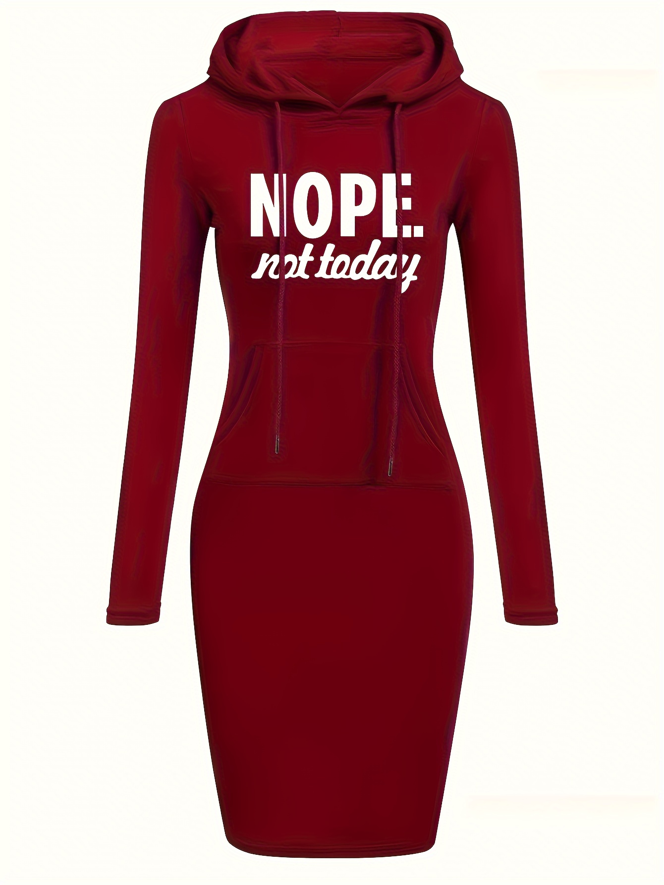 nope not today print hooded dress casual drawstring long sleeve dress womens clothing details 2