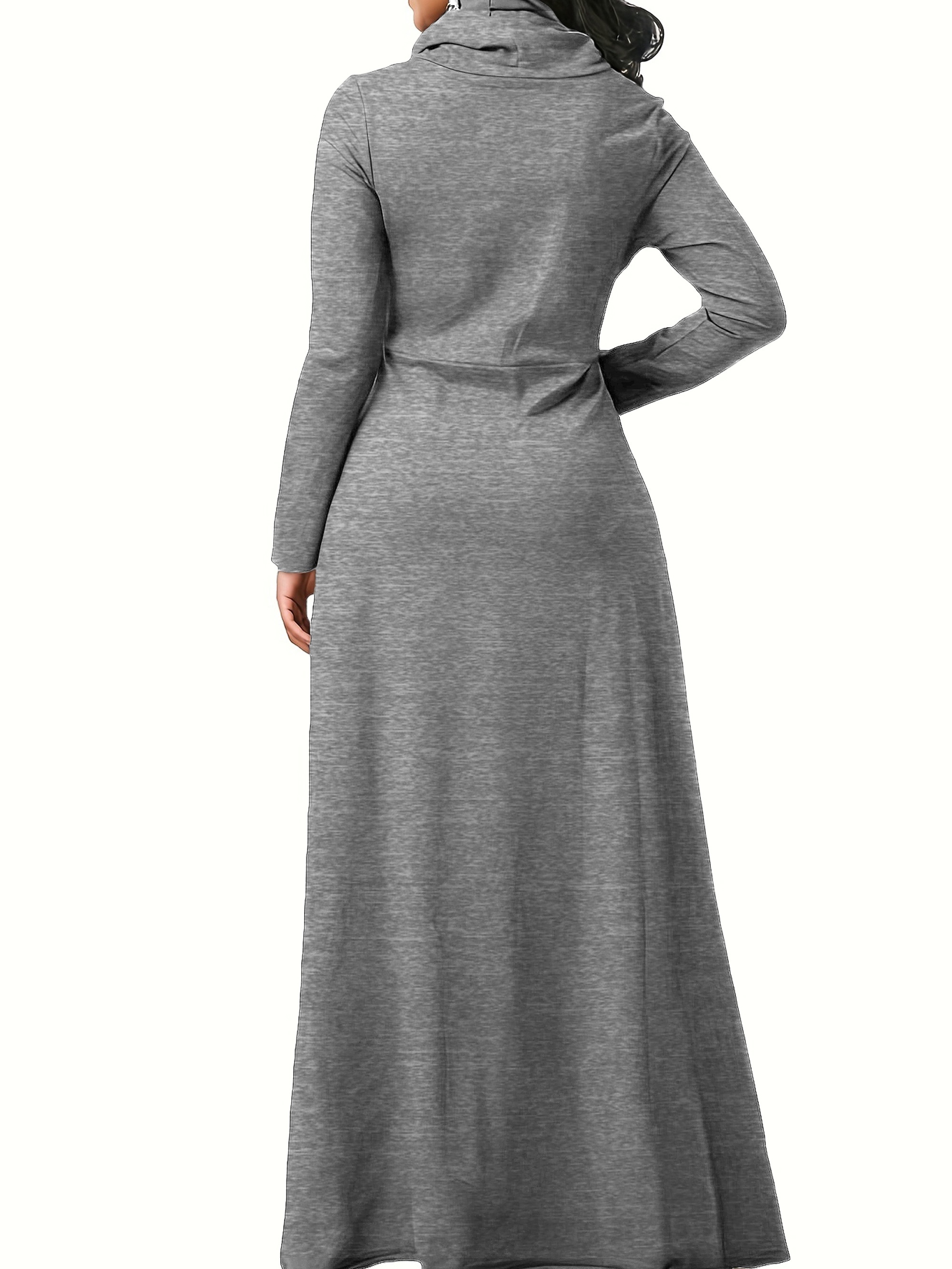 pile collar pocket front dress elegant long sleeve maxi dress womens clothing details 1