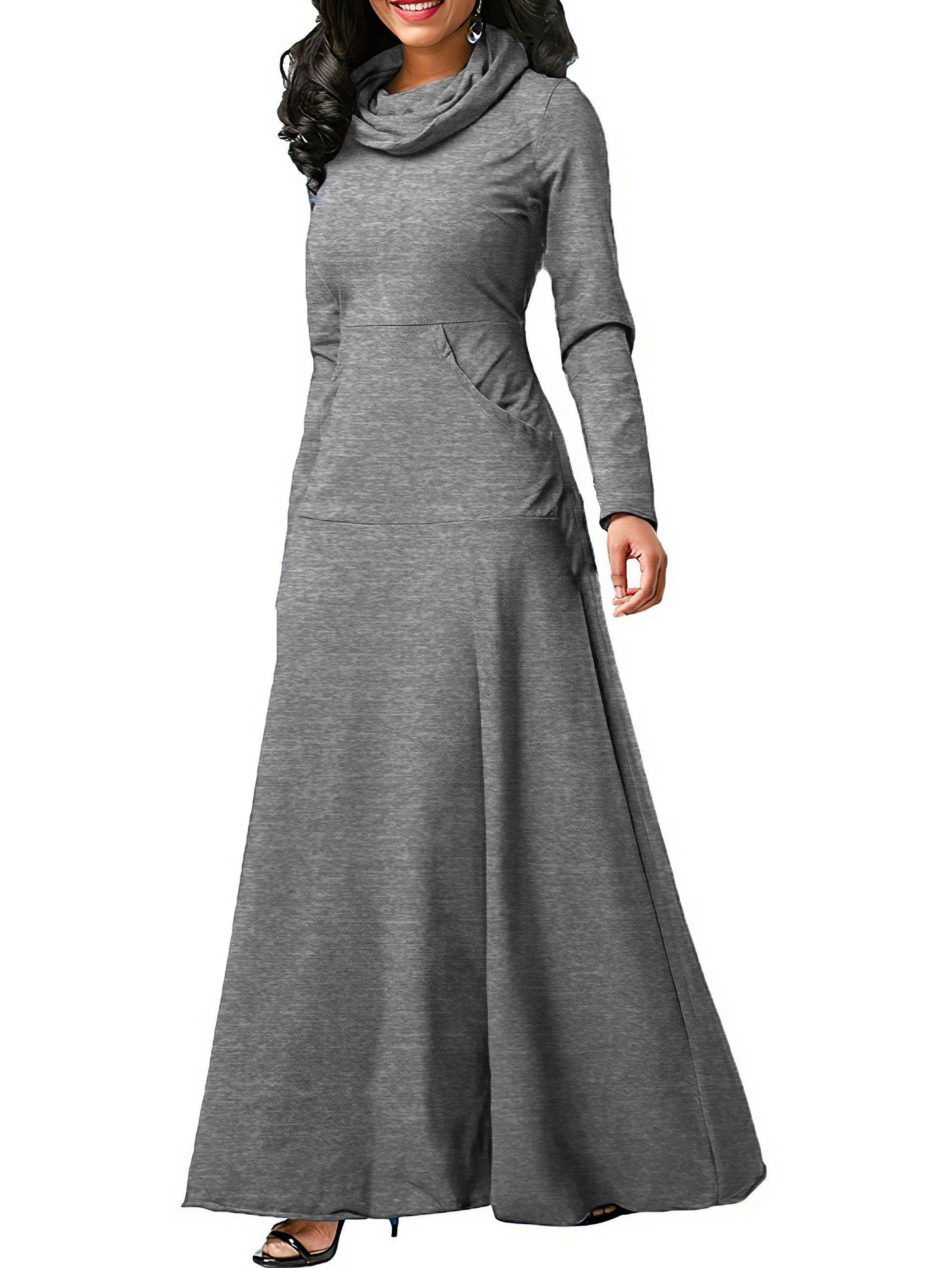 pile collar pocket front dress elegant long sleeve maxi dress womens clothing details 2