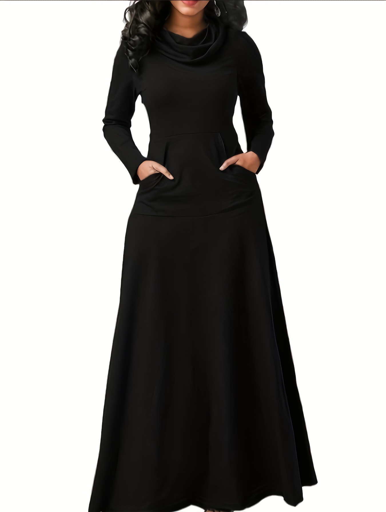 pile collar pocket front dress elegant long sleeve maxi dress womens clothing details 6