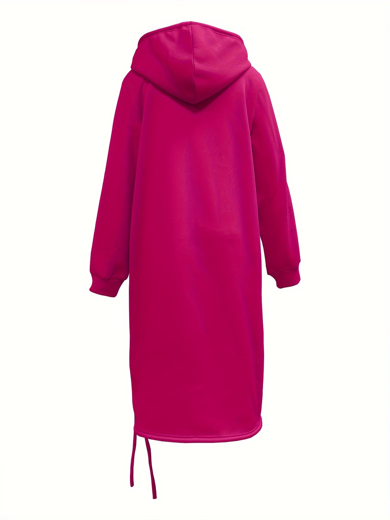 drawstring split hooded dress casual solid long sleeve midi dress womens clothing details 1