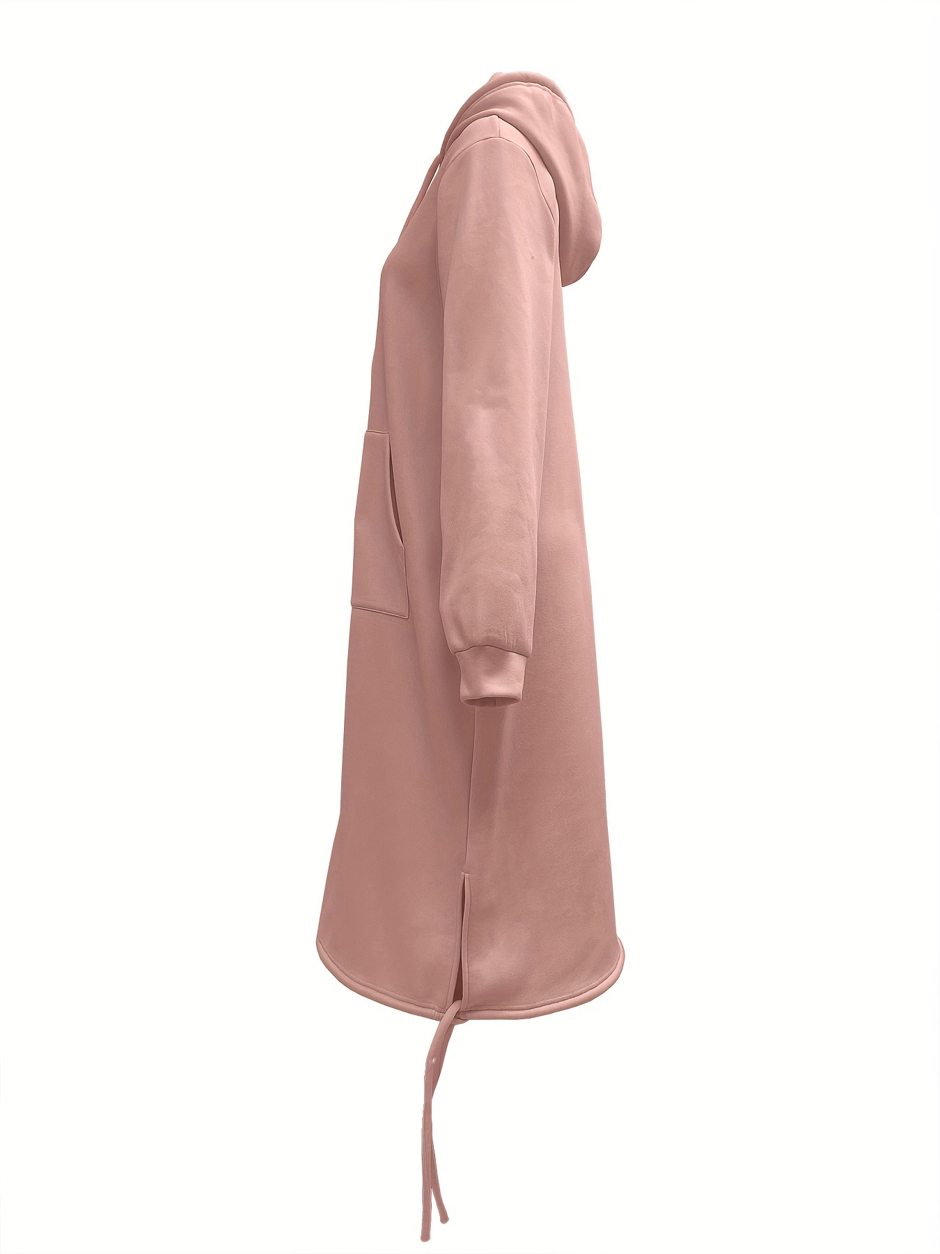 drawstring split hooded dress casual solid long sleeve midi dress womens clothing details 7