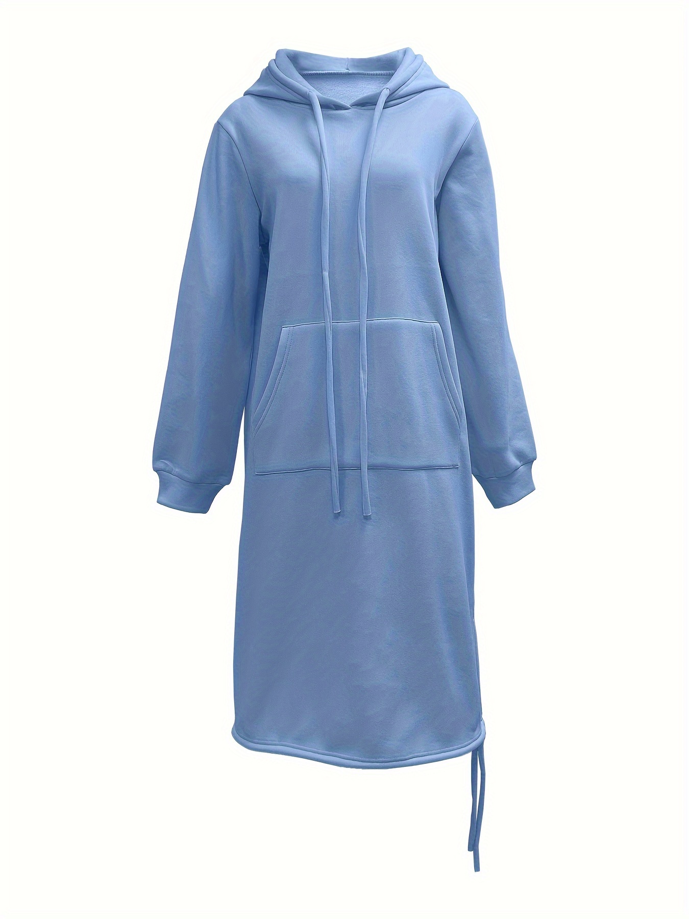 drawstring split hooded dress casual solid long sleeve midi dress womens clothing details 14