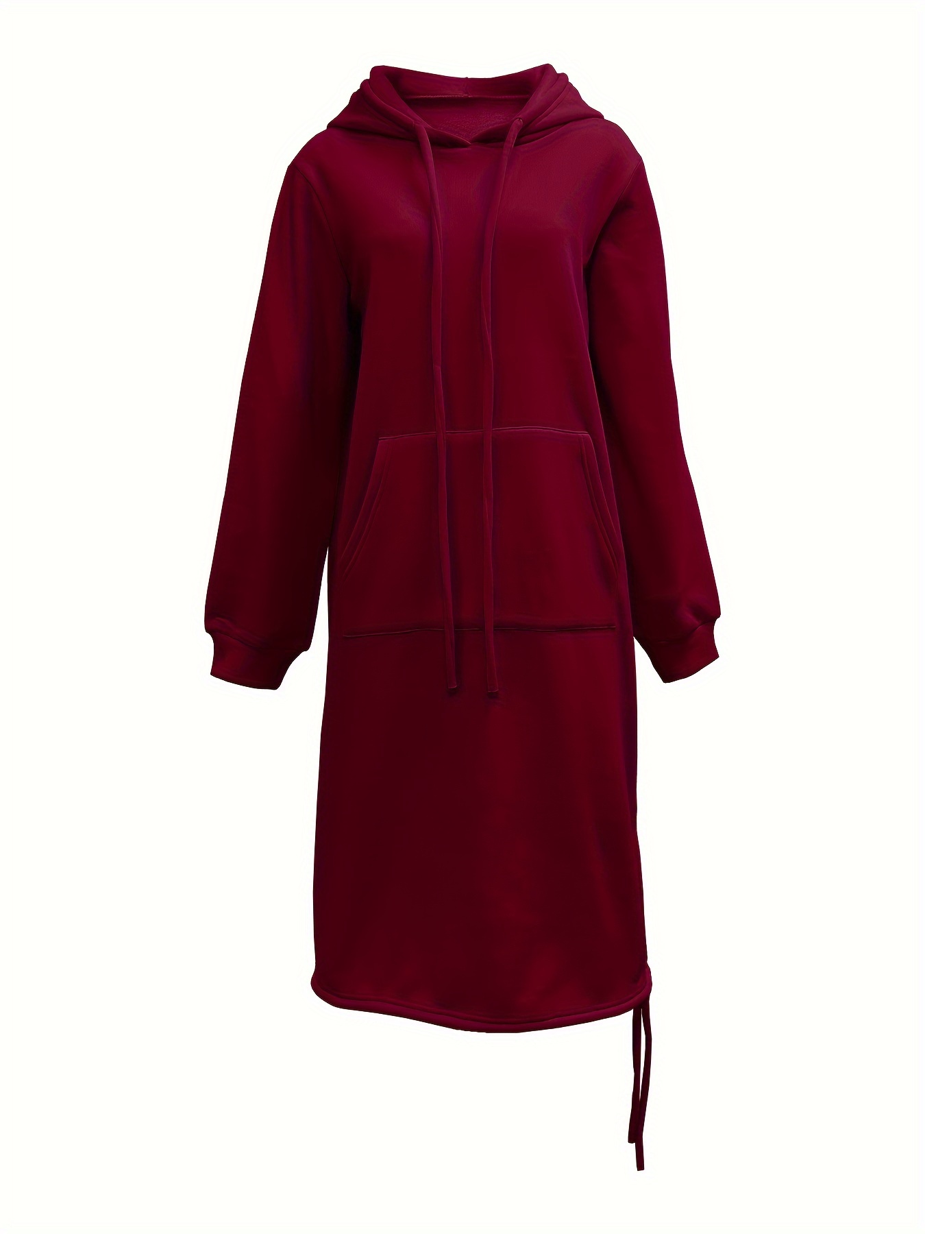 drawstring split hooded dress casual solid long sleeve midi dress womens clothing details 24